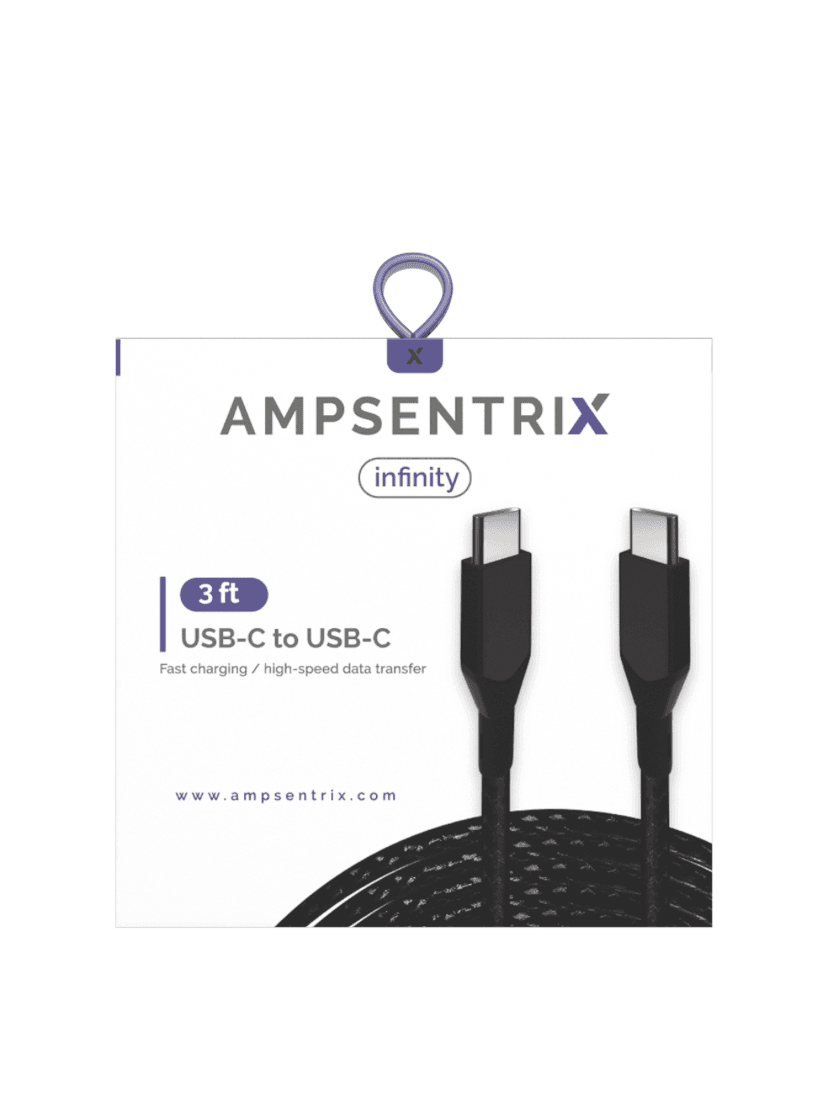 3 Ft USB Type C To USB Type C Cable (AmpSentrix) (Infinity) (Black)